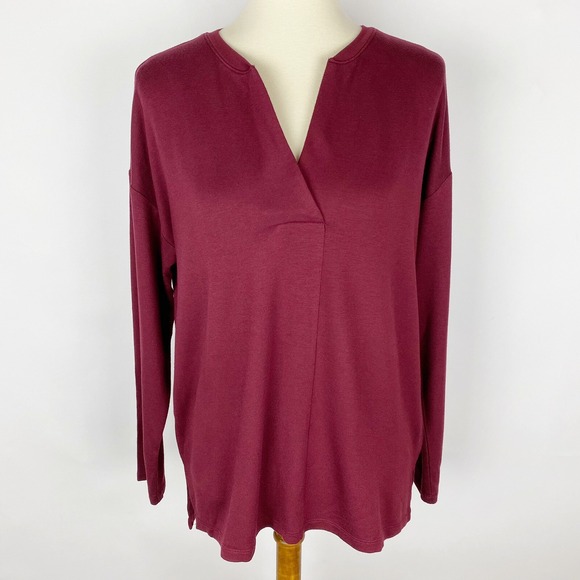 Lou & Grey Tops - Lou & Grey Split Neck Relaxed Drop Shoulder Pullover Top Womens Medium Burgundy